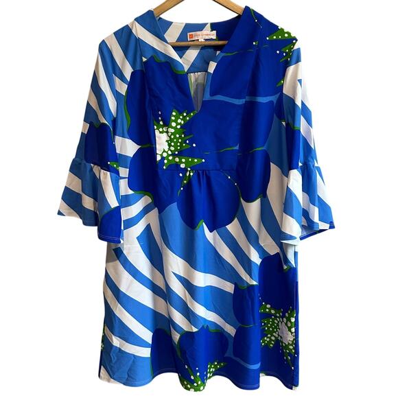 Jude Connally Kerry Shift Dress Bold Floral Periwinkle L - Picture 3 of 10